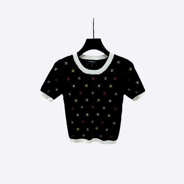 Chanel colorful embroidered double C knitted short sleeves