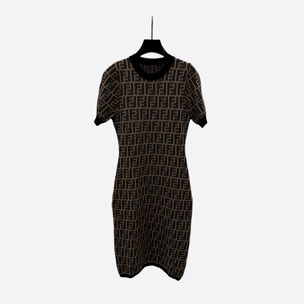 Fendi crew neck jacquard knit short sleeve dress