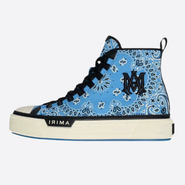 Amiri embroidered blue cashew flower high top men's canvas shoes ps23mfs007-450
