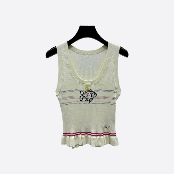 Chanel 2025 Latest Series Contrast Fish Intarsia Knit Vest