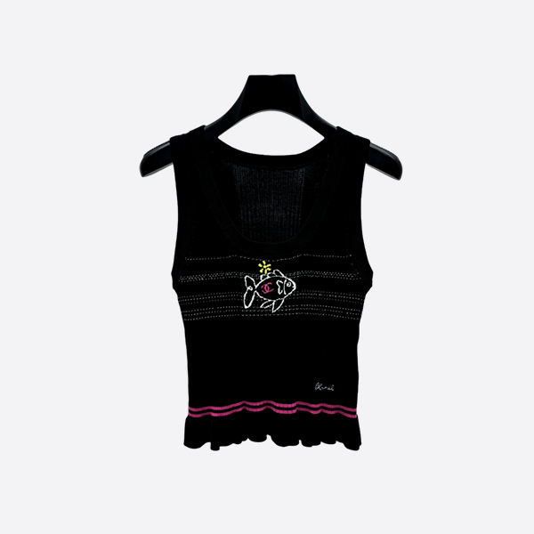 Chanel 2025 Latest Series Contrast Fish Intarsia Knit Vest