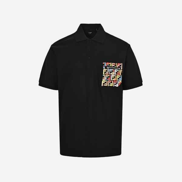 Fendi FF embroidered pocket zipper short sleeve polo