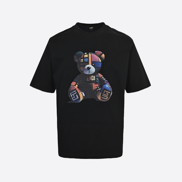 Fendi 25ss colorful bear print short sleeves black