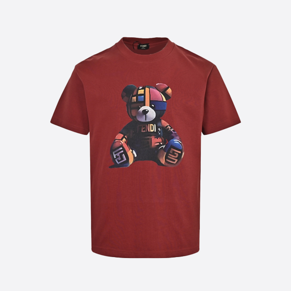 Fendi 25ss colorful bear print short sleeves red