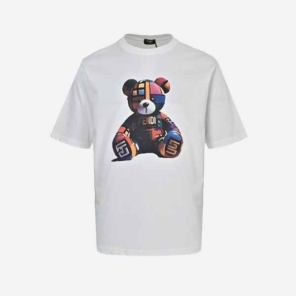 Fendi Spring/Summer 2025 Colorful Bear Print Short Sleeve White Shirt