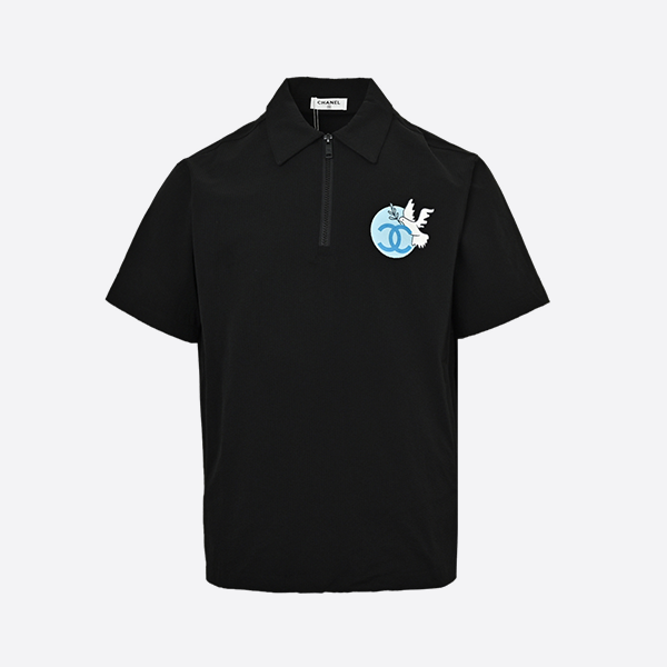 Chanel Peace Dove Print Woven Polo Short Sleeve