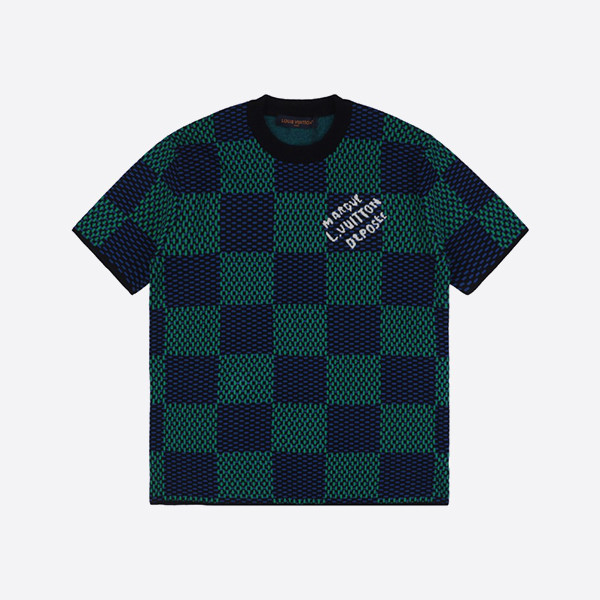 Louis Vuitton Jacquard Damier Short-Sleeved Cotton Crewneck Green
