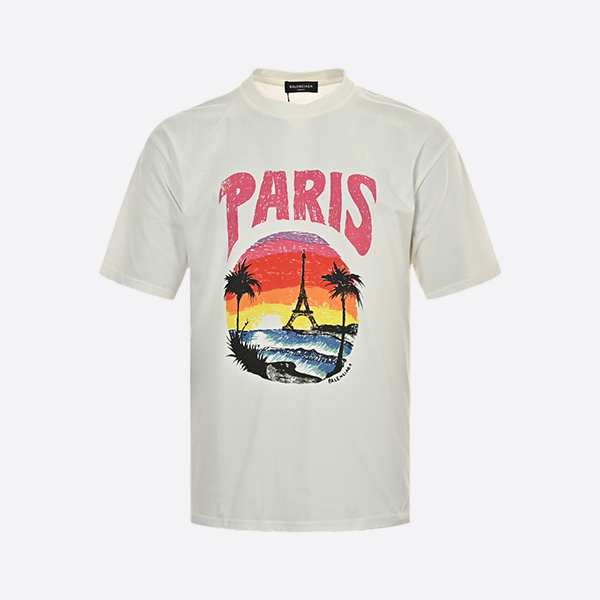 Balenciaga 24ss sunset tower coconut tree print short sleeve