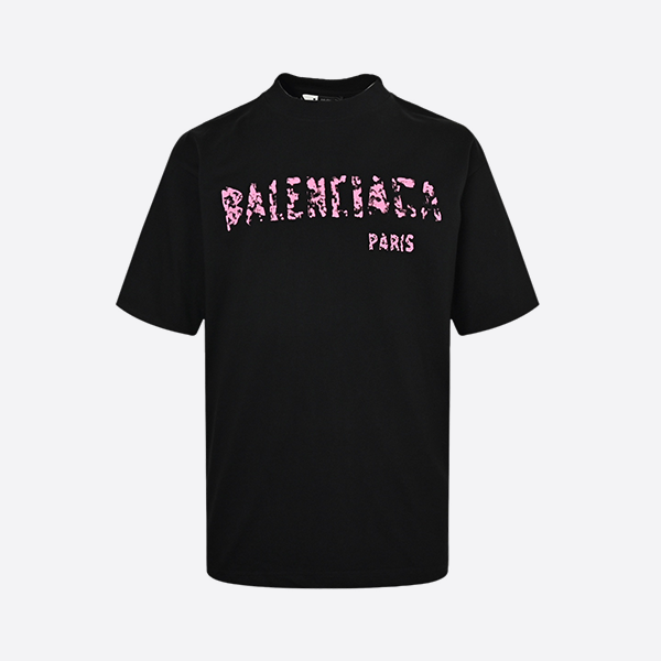 Balenciaga Blurred Print Round Neck Short Sleeve