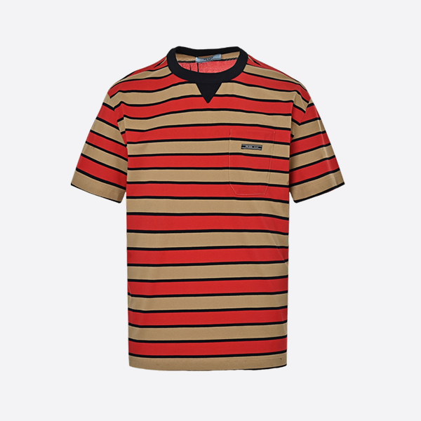 Prada Letter patch embroidered striped contrast short sleeves