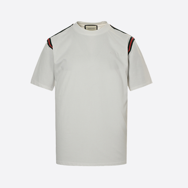 Gucci 24ss red and green ribbon embroidered small logo short sleeve