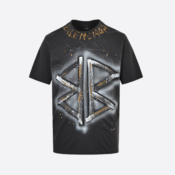 Balenciaga Double B Hand-painted Letters Washed Short Sleeves