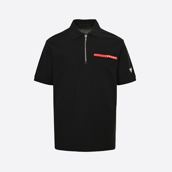 Prada Red Silicone Trim Half Zip Short Sleeve