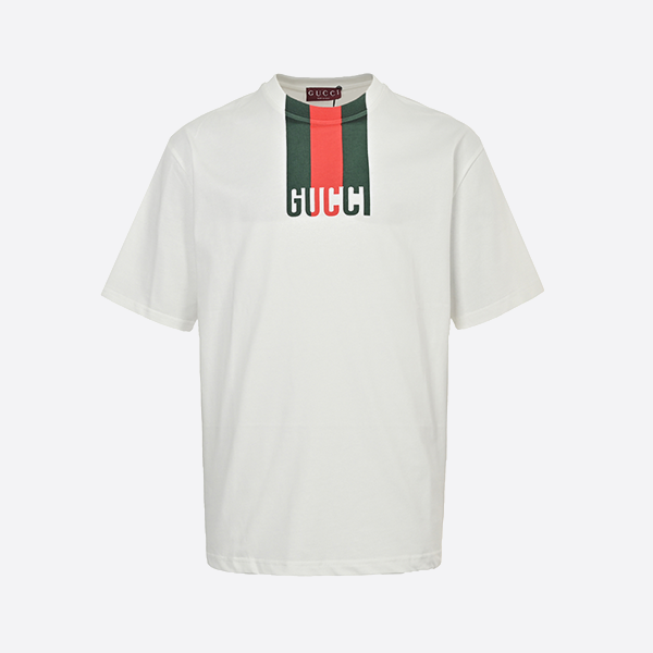 Gucci 25ss red and green striped letter print short sleeve